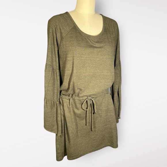 Chaser Khaki Green Mini Drawstring Dress with Ruffle sleeve detail size M - Picture 2 of 7